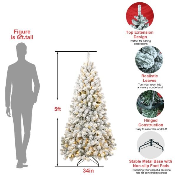5FT Pre-lit Flocked Artificial Christmas Tree - Image 2